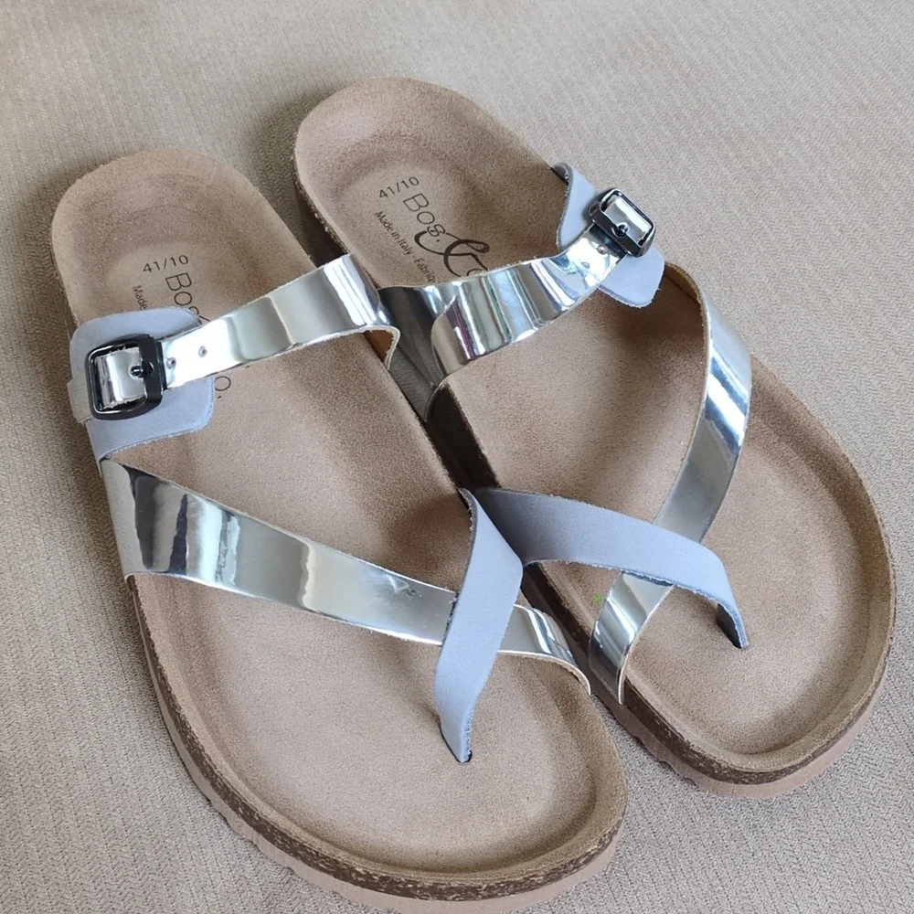 NWOT Bos. & Co. Parr Slip on Sandal in Pearl Nubuck and Silver Mirror Size 41/10